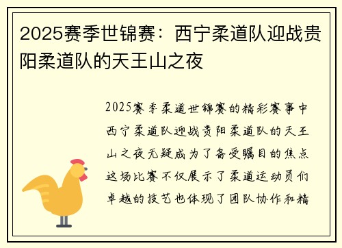 2025赛季世锦赛：西宁柔道队迎战贵阳柔道队的天王山之夜
